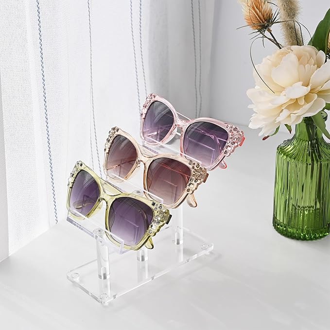 MOOCA 4 Pcs Set, 3 Tier Premium Acrylic Eyewear Display Stand, Sunglasses Rack Holder, Sunglasses Stand, Eyewear Organizer for Eyeglasses, 5 in H