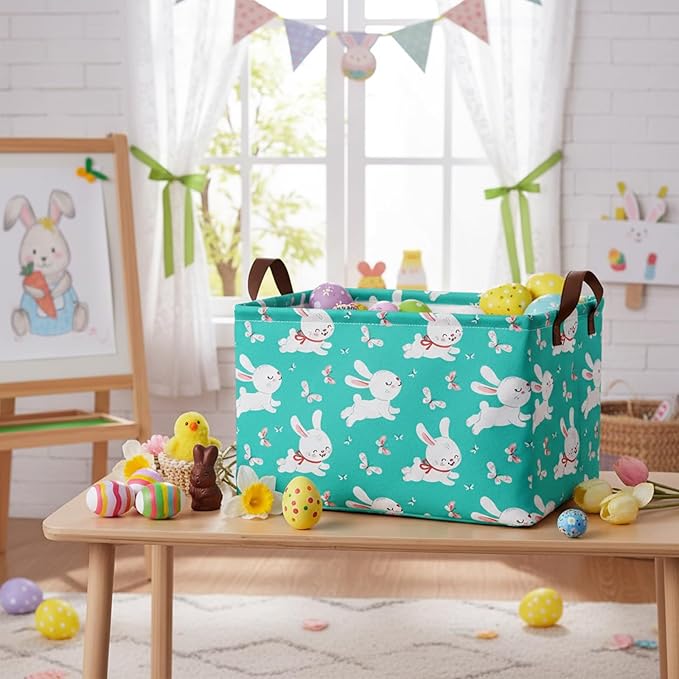 Large Rectangular Cute Kid Easter Basket Empty Bunny Eggs Easter Basket Gift Spring Room Storage Organizer Décor (E-07)
