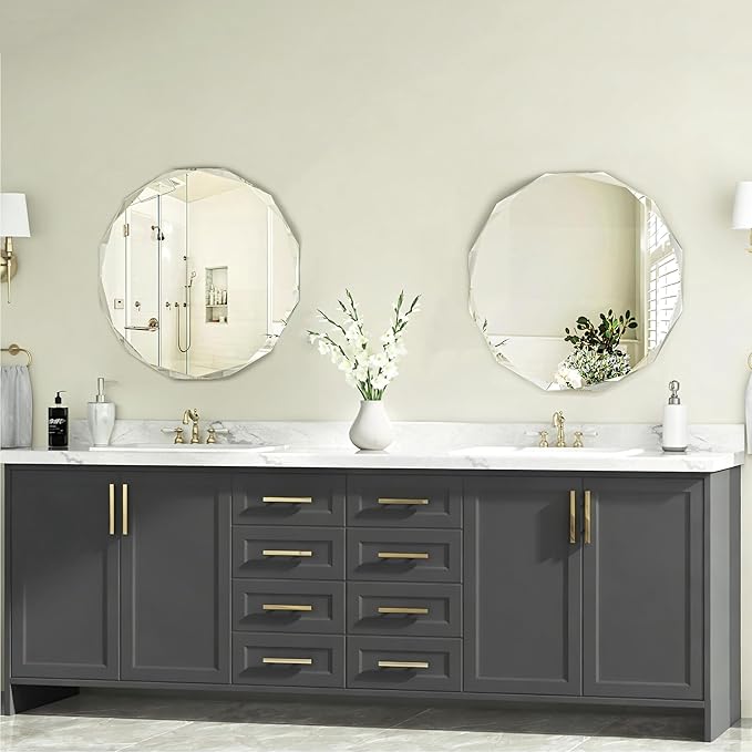 Bathroom Mirrors for Over Sink, Round Frameless Mirrors for Wall, 24x24 Inch Beveled Bathroom Mirror, Bathroom Vanity Circle Mirror for Bedroom Living Room Entryway Home Decor