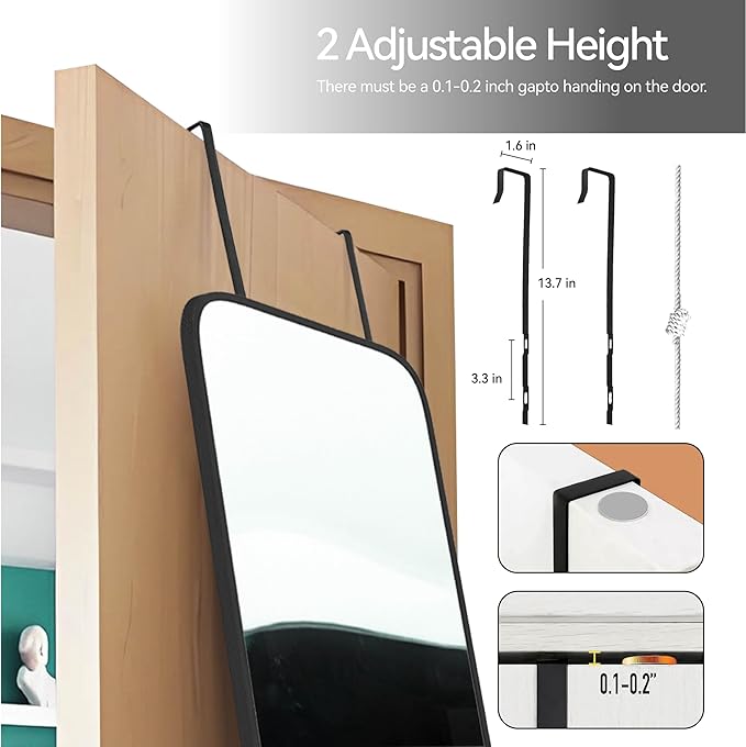 SCWF-GZ 57x16 Door Hanging Full Length Mirror, Floor Stand (Height 5.7ft just Body in1.3ft) Wall Mounted Metal Frame Rectangle Dressing Mirrors for Bedroom Bathroom Room 57 inch Black