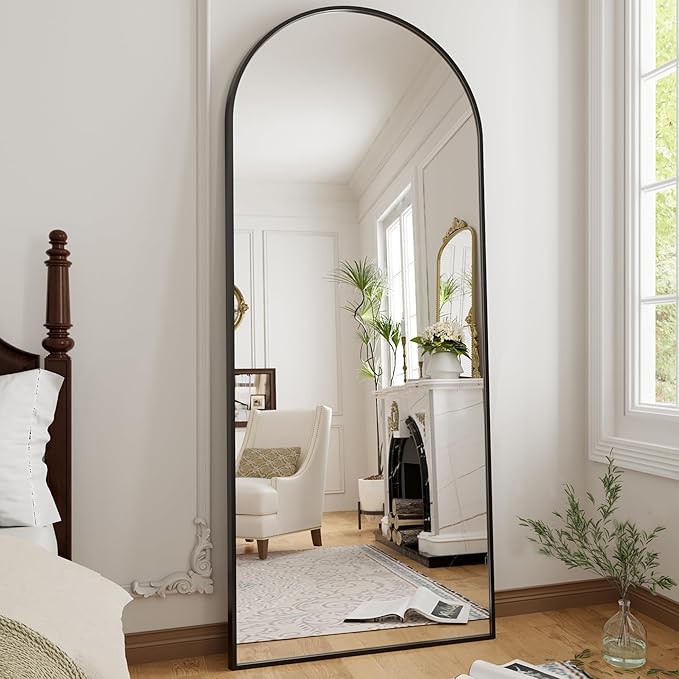 OGCAU Full Length Mirror, 70"x26" Arched Full Body Floor Mirror with Stand, Hanging or Leaning, Standing, Wall Mounted with Aluminum Frame for Bedroom Living Room (Black)