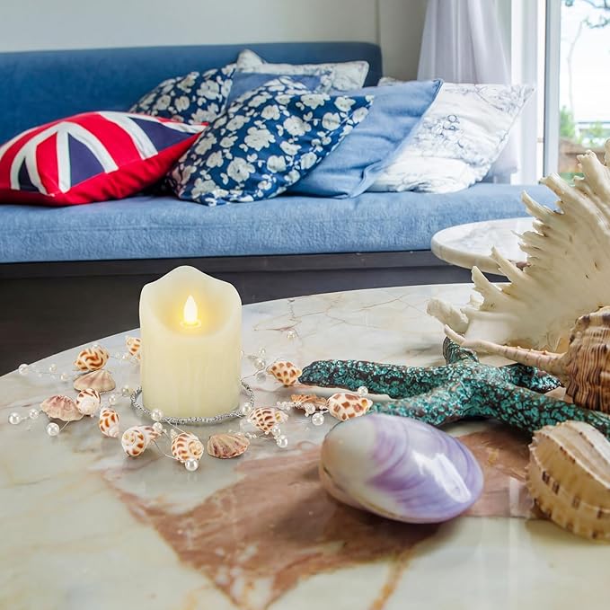 Daifunli 2 Pcs Summer Sea Shell and Pearl Candle Ring Artificial Sea Shell and Pearl Wreaths for Pillar 3.9 Inch Candles Holder for Summer Country Wedding Kitchen Rustic Table Centerpiece Decor