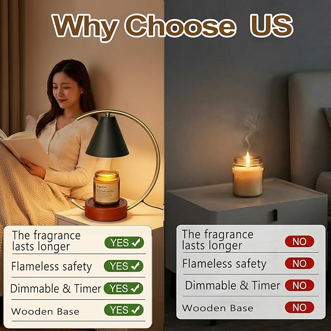 Candle Warmer Lamp with Timer Dimmable, Gifts for Women, House Warming Gifts New Home Decor, Black Candle Warmer, Wax Melt Warmer for Jar Candles with 2 * 50W Bulbs (Moon-Shape Candle Warmer Lamp)