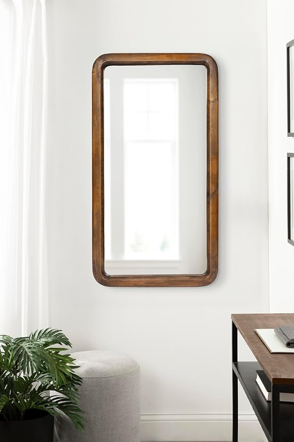 Kate and Laurel Pao Modern Rounded Rectangular Wall Mirror, 17 x 32, Walnut, Decorative Mid-Century Tall Wood Mirror with Radius Corners for Vertical or Horizontal Display