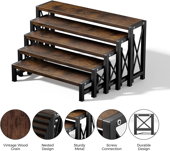 Stackable Wooden Cologne Organizer for Men, 5-Tier Tray Risers Display Makeup Perfume Organizer for Women, Wood Cupcake Stand, Buffet Shelf, Dessert Food Risers, Figure Collectible Stand
