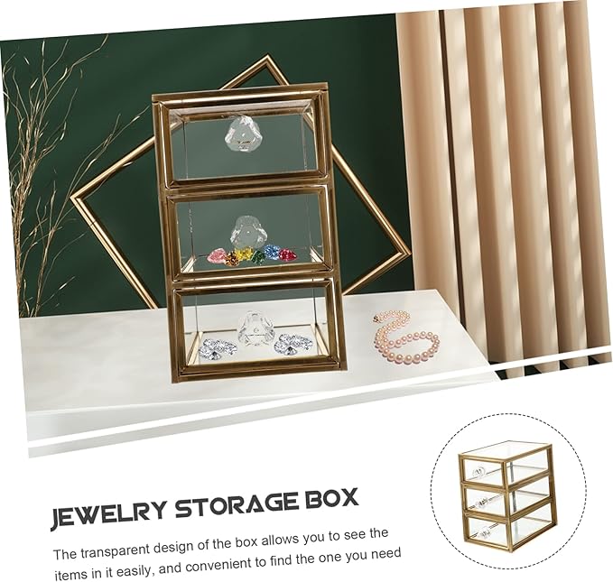 Makeup Organizer with Transparent Glass Dustproof Jewelry Storage Box for Lipsticks Necklaces Earrings Compact Lightweight Tabletop Case for Cosmetics and Accessories