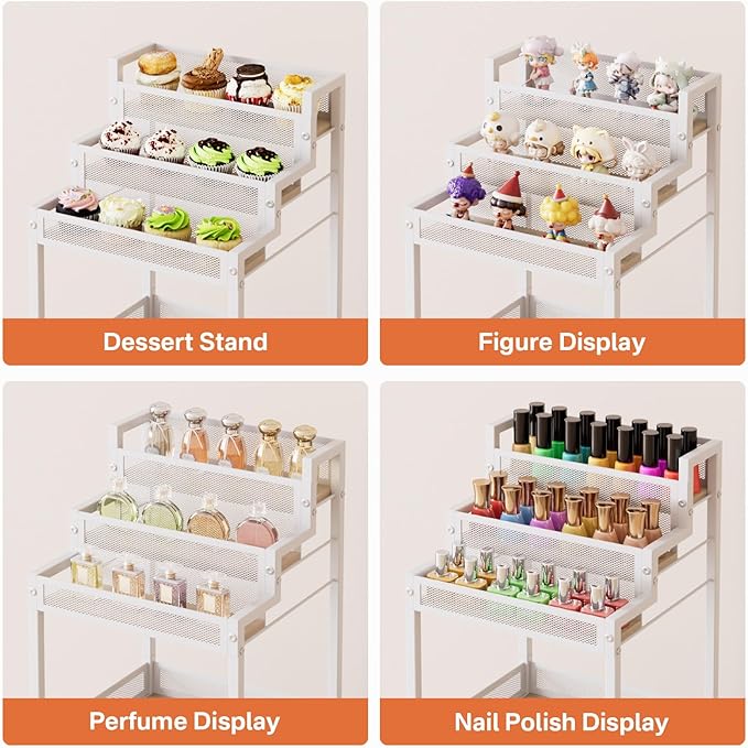Makeup Organizer Storage Cart with Drawers, 13 Inch Large Rolling Skincare Organizer Cart, 3-Tier Vanity Organizer Stand for Cosmetics, Nail Polish, Perfume, Bathroom and Bedroom, White