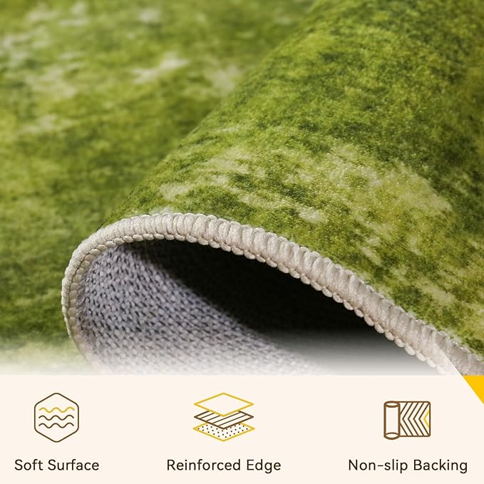 RELEANY Washable Area Rugs 5'x7' Non-Slip Modern Abstract Soft for Living Room Entryway Bedroom Nursery, Print Pattern, Grass Green