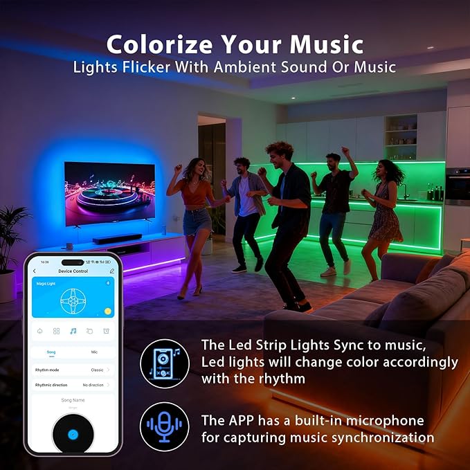 DAYBETTER LED Strip Lights 150 ft, Smart LED Lights for Bedroom, Bluetooth Led Light Strips with Remote, App Control, DIY Colors, RGB Color Changing LED Strip Lighting Music Sync, Party, Room Decor