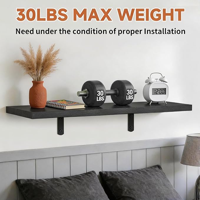 Easy Install Wall Shelves with Bracket,15.7Inch Wall Mounted Wood Floating Wall Shelves,Small Wall Shelves for Storage&Wall Decor, Living Room, Kitchen, Office,Corner Shelf for Bathroom,Set of 3,Black