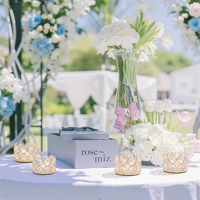 48PCS Gold Crystal Tea Light Candle Holders for Wedding Centerpieces,Votive Candle Holders Bulk Metal Candle Centerpiece for Dining Table Party Valentine's Day Decor (Candle Excluded)