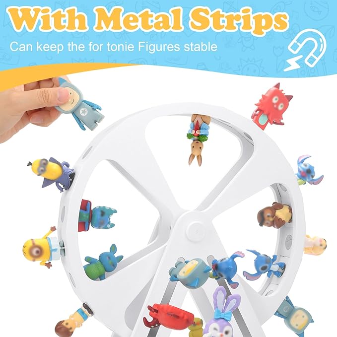 for Tonies Box Organizer Storage Shelf 360° Ferris Wheel, Magnetic Floating Shelves for Generation 1 & 2 Player Tonies Figures Characters, Display Collection 50~70 Characters