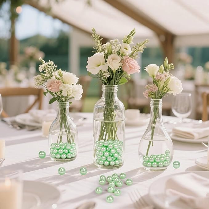 1400Pcs Light Green Vase Filler Pearl Beads for Crafting 8mm Beads No Holes Decor Suitable for Wedding Decor, Party Decorations, Centerpiece Table Decorations