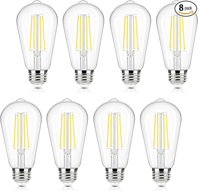 Brightever E26 LED Edison Bulbs 60 Watt Equivalent, 6W ST58 Super Bright 4000K Neutral Daylight White Vintage Bulbs, Clear Glass Antique Style 700Lumens LED Filament Lightbulbs, Non-dimmable, 8 Packs