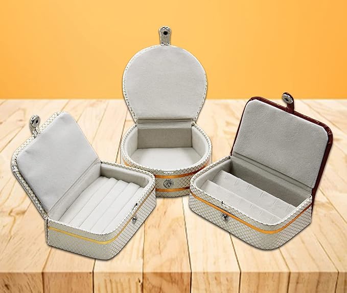 atorakushon PU Leather Combo Makeup Jewellery accessories Vanity box to nicely organize the Jhumka Ring Earrings Necklace Bangle for Female Set of 3 Cream