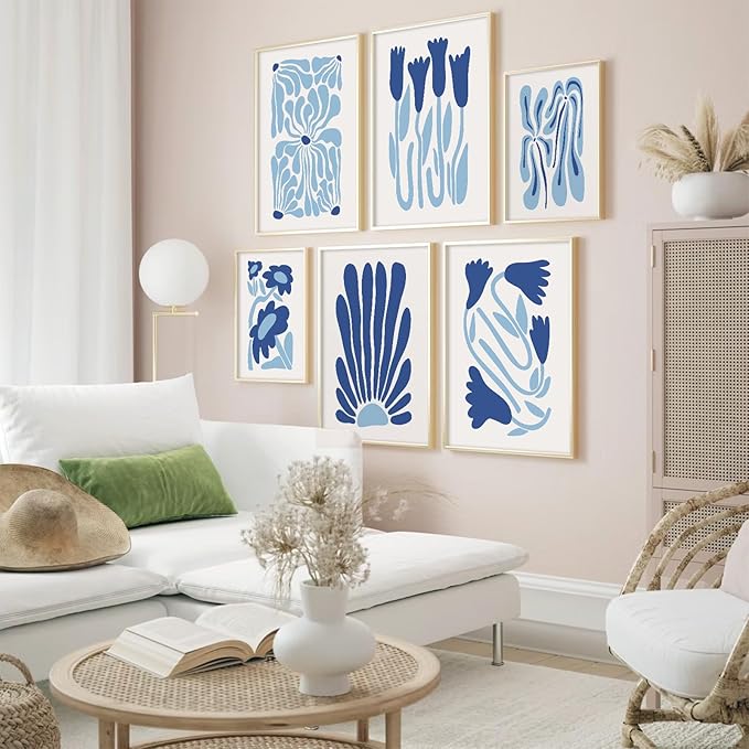 Youillne Matisse Flower Wall Art Prints Blue Abstract Wall Decor Aesthetic Canvas Wall Art Picasso Gallery Posters Matisse Preppy Pictures Flower Paintings for Bathroom 12x16 Inch Unframed Set of 6