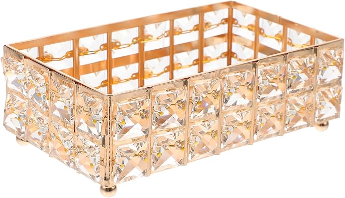 Ciieeo European Style Vanity Tray Perfume and Lipstick Organizer Gold Crystal Desktop Storage Plate for Makeup and Bathroom Countertops