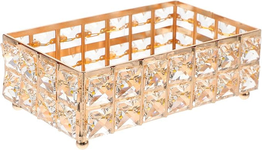 Artibetter European Style Gold Crystal Vanity Tray for Perfume and Lipstick Organizer, Dresser Makeup Storage Dish for Women’s Bedroom and Bathroom Vanity
