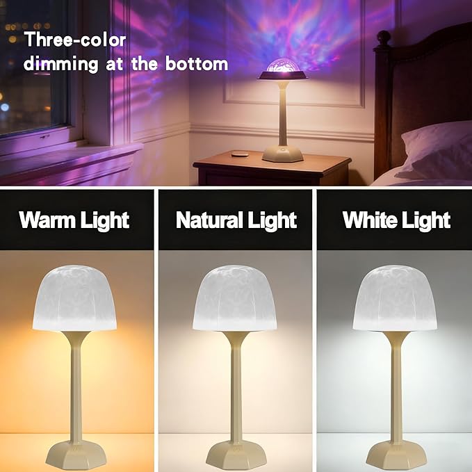 Rechargeable Shower Light, Waterproof Bathroom Lamp with Ocean Wave Projection, 3 Light Colors and 16 Ambient Modes, Touch and Remote Control, Ideal for Shower Rooms, Bedrooms and Nighttime Ambience