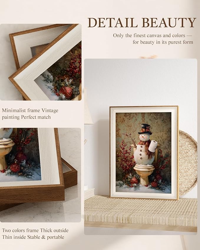 VIYYIEA Winter Framed Wall Art for Living Room, Snowman in Bathroom Canvas Prints, Oil Painting Home Decor, Christmas Picture, Bathroom Wall Decor Gifts for Friends or Family - 16L x 12W