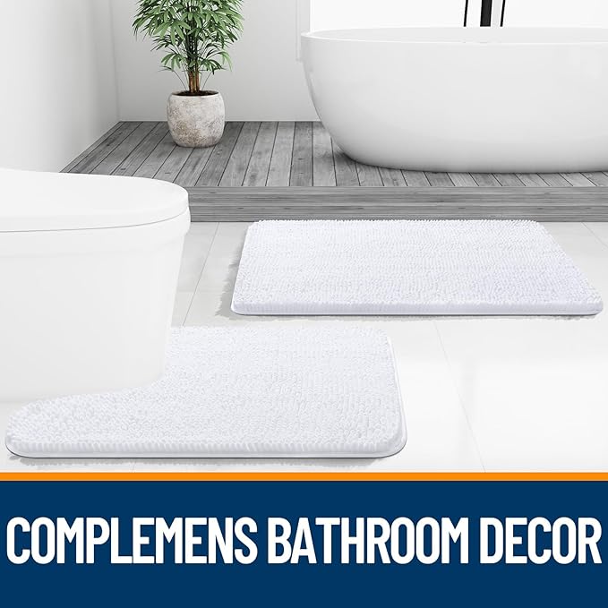 OLANLY Bathroom Runner Rugs 47x24, Extra Soft Absorbent Chenille Bath Rugs, Rubber Backing Quick Dry, Machine Washable Long Bath Mats for Bathroom Floor, Tub and Shower, Home Decor Accessories, White