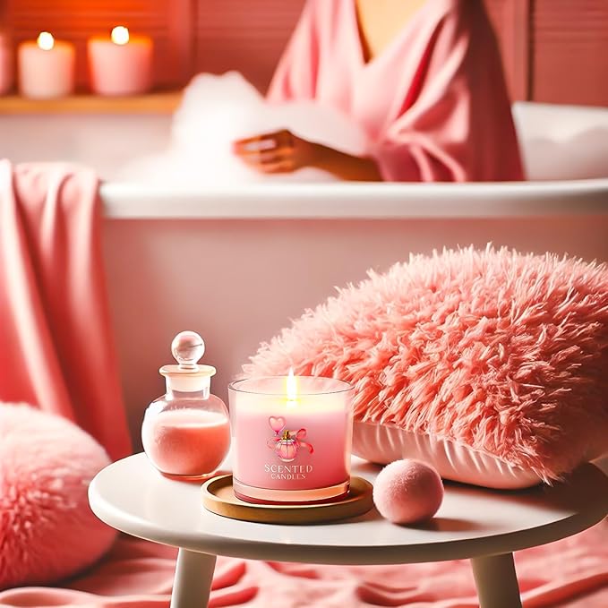 CHILLFLAME Pink Candles, Scented Candle Gift Set for Stress Relief, 3 Votive Candles for Women and Men, Birthday Candle Gifts for Women, Candles Gifts for Women (Pink, 7 oz)