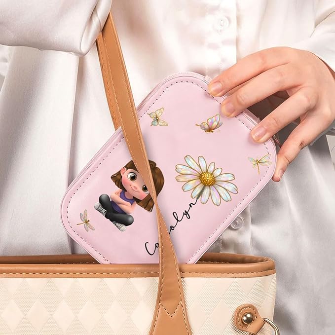 Wrappiness Floral Makeup Box With LED Mirror Gifts for Girl Woman - Personalized Birthmonth Flower Travel Jewelry Organizer Gift for Daughters Sisters on Birthday Christmas