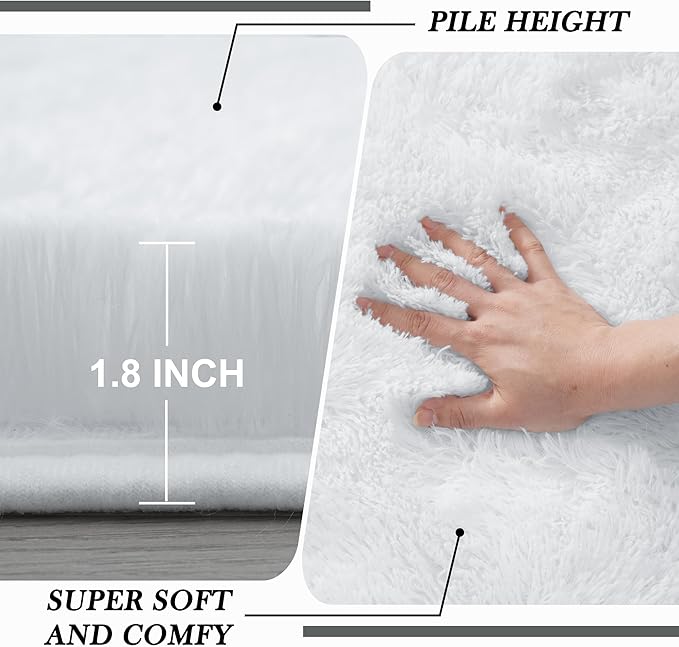 Fluffy Area Rug for Bedroom: White Plush Soft Bedside Dorm Area Rug - Small Carpets for Bedroom Kids Room Nursery (White, 3x5Feet)