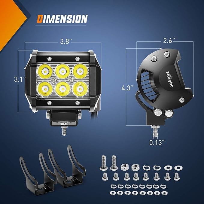 Nilight Led Pods 18W 1260LM Spot Off Road Driving Fog Light Bar Work Lighting for Truck Tractor Pickup Boat SUV ATV UTV 4WD Car 4x4 Van Camper Motorcycle Dirt Bike Golf Cart 12V 24V