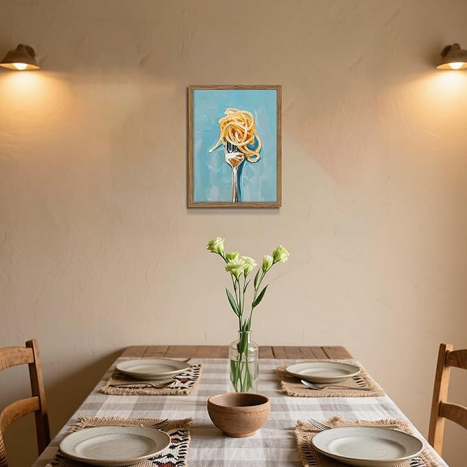 Framed Kitchen Wall Art, Vintage Spaghetti Canvas Wall Decor, Rustic Farmhouse Still Life Oil Painting, Trendy Funny Kitchen Food Artwork Prints Pictures for Dining Room Decorations 12x16 Inch