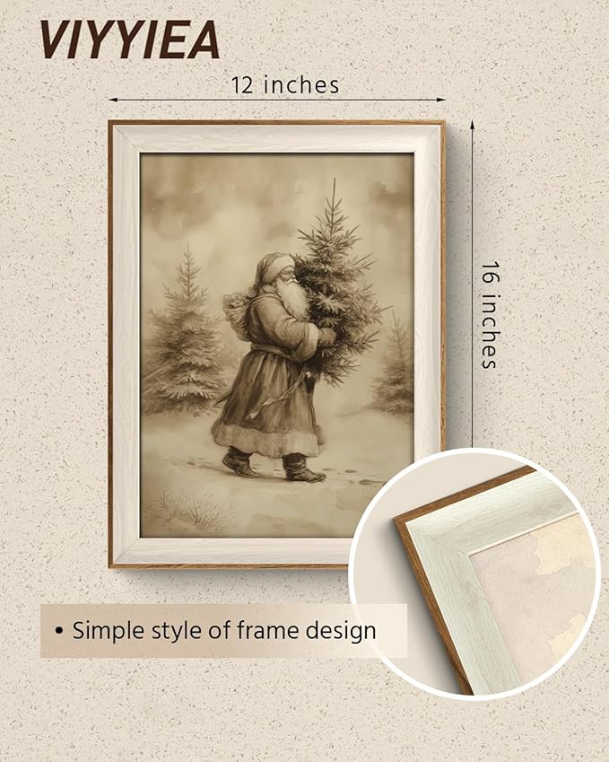 VIYYIEA Framed Wall Art for Living Room, Santa Claus Delivering a Christmas Tree Canvas Painting, a perfect holiday home decoration and gift for friends and family - 12 x 16 inches