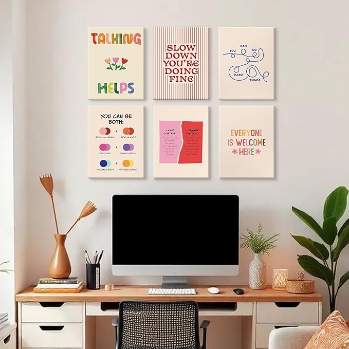 Mental Health Office Wall Decor Therapy Wall Art Mental Health Canvas Posters Motivational Inspirational Quotes Picture Boho Positive Artwork for Counseling Office Classroom 12x16x6 Inch Ready to Hang