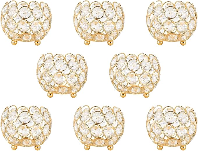 8PCS Gold Votive Candle Holders for Table Tenterpiece,Crystal Bowl Tealight Holder for Wedding Valentines Day Party Easter Gift