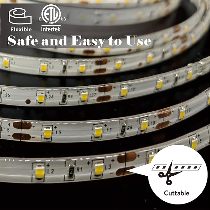 32.8FT Warm White LED Strip Lights Soft White 600 LEDs 3000K Waterproof Light Strip LED Lights for Bedroom, Kitchen Cabinets, Living Room, ETL Adapter Included (3000K Warm White, 32.8FT)