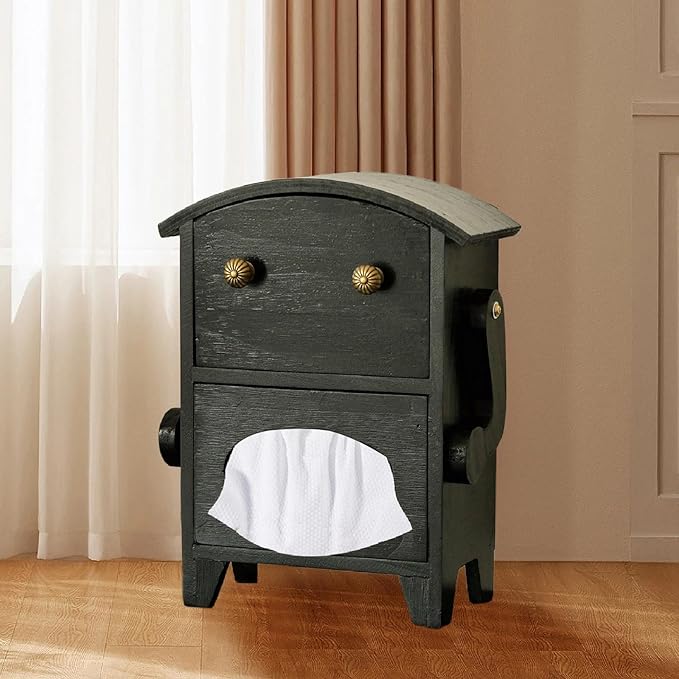 Yajuyi Mini Storage Cabinet Jewelry Box Multipurpose Decorative Robot Shaped Wooden Desktop Organizer for Countertop Makeup Desk, Black
