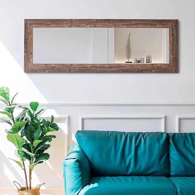 Syndra Farmhouse Full Length Mirror 61x22'', Rustic Floor Mirror, Large Dressing Mirror for Bedroom, Bathroom, Living Room, Vintage Solid Wood Frame, Wall Mounted or Leaning Against Wall Decor