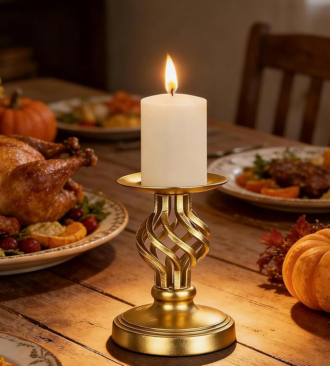 Candlestick Holders - Candle Holders Decorative LHQOO Metal Vintage Candle Holder with Non-Slip Base, Available for Home Decor, Wedding, Dinning, Party, Anniversary (Gold)