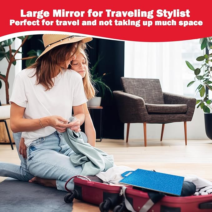 Foldable Full Length Mirror, 2-in-1 Wall Mounted or Tabletop Mirror, Portable Travel Mirror with Handle for Dance Home Bedroom Wardrobe Stage Makeup Checks Camping Outdoor Use (47" x 12.5", Tri-Fold)