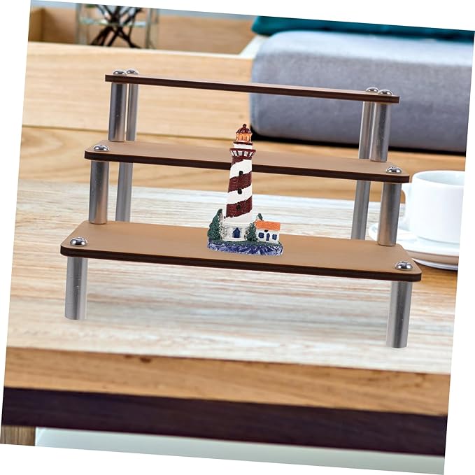 Mobestech Wooden Makeup Organizer Display Stand Riser Shelf Arc Corners Model Display Rack for Home Store