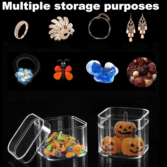 KissYou Acrylic Box 4 Packs Clear Square Cube with Lid Jewelry Storage Boxes Graduation Wedding Birthday Party Candy Boxes Decorative Box