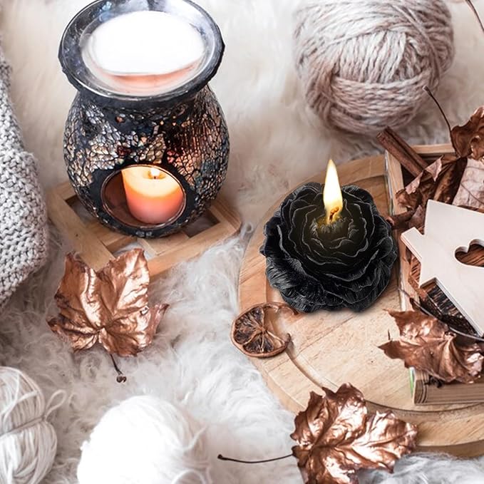 Black Peony Flower Shape Candles for Women Men Friends Colleague Classmates Gift, 3 Inch Pastel Aesthetic Scented Candle with Agarwood Fragrance