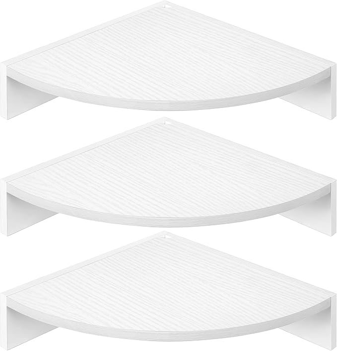 Corner Shelves 3-Pack for Bathroom & Kitchen, Space-Saving Floating Corner Wall Shelf with Easy Installation- White