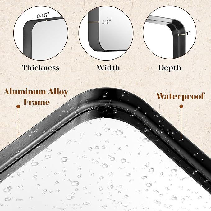 Bathroom Mirrors for Over Sink 24 x 32 Inch Rounded Rectangle Bathroom Vanity Mirror Bathroom Mirror for Wall Hangs Horizontally or Vertically for Living Room Bedroom Entryway Black