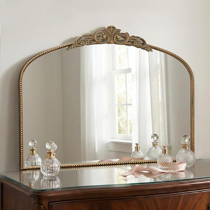 Micasso Vintage Wall Gold Mirror: 24"x 32" French Baroque Antique Mirror - Traditional Ornate Decorative Arched Mirrors for Wall/Bathroom/Entryway/Fireplace/Hallway - Home Decor for Living Room