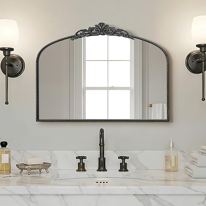 Micasso Vintage Wall Black Mirror: 24" x 32" French Baroque Antique Mirror - Traditional Ornate Decorative Arched Mirrors for Wall/Bathroom/Entryway/Fireplace/Hallway - Home Decor for Living Room