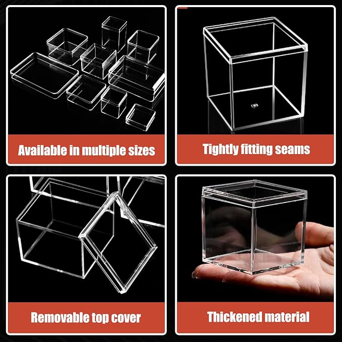 16 Pcs Clear Small Acrylic Box Plastic Acrylic Square Cube with Lid, 2.36×2.36×2.36 inches Gifts Box Storage Containers Display Box for Cosmetics, Jewelry, Party Favors, Makeup, and Tiny Item