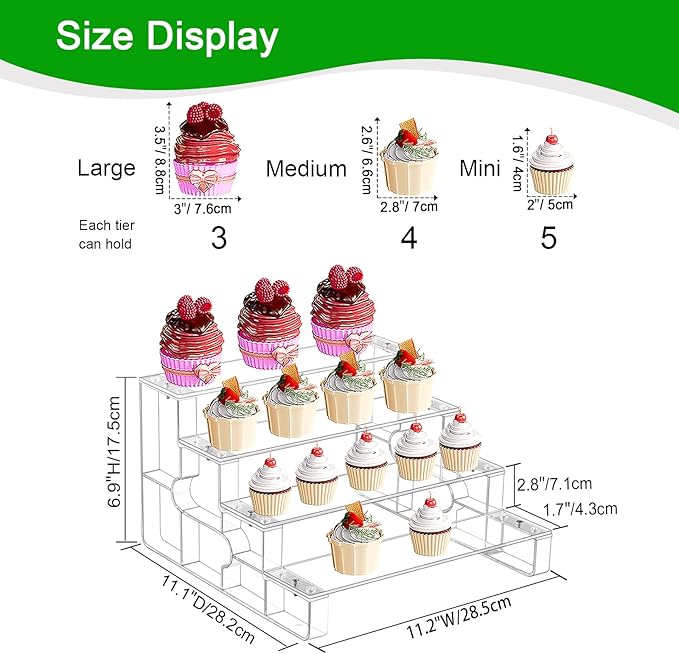 Perfume Organizer for women,Cupcake Stand-Cake Holder,4 Tier Clear Acrylic Organizer for Decoration,Dessert Shelves for Party,Display Risers Shelf for Figures 11.2"