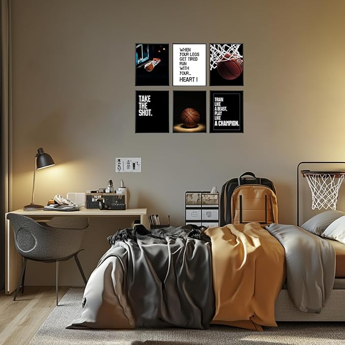 Eastern Print Inspirational Basketball Wall Art Prints, Set Of 6pcs Basketball Sports Posters for Sports Fans Boys, Teen Guys Room, Dorm, Bedroom Wall Decor Gift, Unframed (8X10 inch)