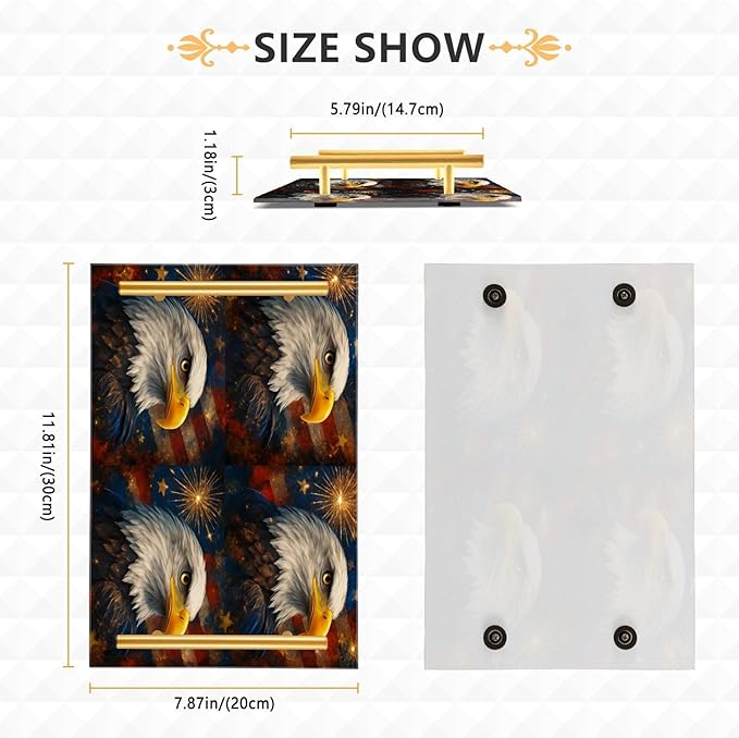 CEBUGI Bird Acrylic Decorative Coffee Table Tray Ottoman Tray with Anti Slip Pad Serving Tray with Gold Handles for Bathroom Living Room,7.87 x 11.81in