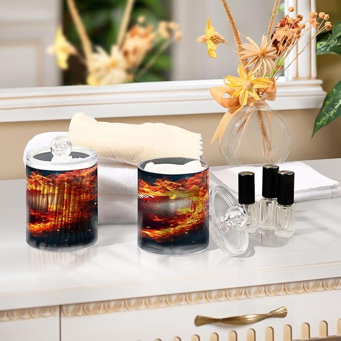 Nander 4Pack Retro Flame Rugby Qtip Holder Dispenser -Clear Plastic Apothecary Jars Set - Restroom Bathroom Makeup Organizers Containers for Cotton Swab, Ball, Pads, Floss